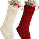 YOGINGO 2 Pack Christmas Stockings - Personalized Christmas Stockings, Large 18 Inches Christmas Stocking Hold All Surprises, Knitted Gift Stockings & Farmhouse Christmas Decor (2pcs Red/White)