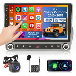 for Chevrolet Chevy Camaro 2010-2015 Fuluku 2+64GB Android 13 Car Stereo with Wireless Carplay Android Auto, 9 inch IPS Touch Screen Dash Kit GPS Navigation WiFi Bluetooth SWC Mic Backup Camera