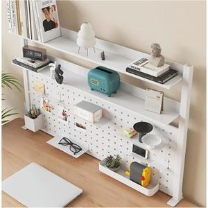 Clamp on Desk Organizer Shelf, Desk Extender with Pegboard, Gaming/Computer Desk Accessories with Shelf, Privacy Panel for Office, Clamp-on Desktop Shelving Syste (White, 31.5in/80cm)