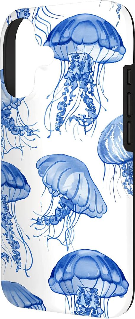 XYUQZQ for iPhone 17 Phone Case Cute Aesthetic Jellyfish Pattern for Women Girls Dual-Layer Shock Protection Shockproof TPU and Hard PC Protective Cover - Blue Jellyfish