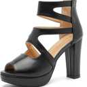 Peijely Womens Platform Heels Hollow Out High Chunky Heeled Zip Dress Party Sandals Black Matte 36 - US 6.5