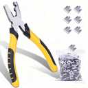 300 Pcs Wire Cage Clips and Hog Ring Pliers Kit - Heavy Duty Metal Snap Ring Pliers for Rabbit Chicken Bird Dog Cat Pigeon Wire Cage Installation