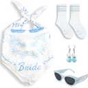 4 Pcs Bride Head Scarf, Sunglasses, Earrings,Bride Socks Accessories for Bridal Shower Bachelorette Party Wedding Day