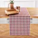 Solino Home Gingham Table Runner 120 Inches Long - 100% Pure Linen Burgundy Checkered Table Runner 14 x 120 Inch Ideal for Dining (14 x 120 Inch, Burgundy)