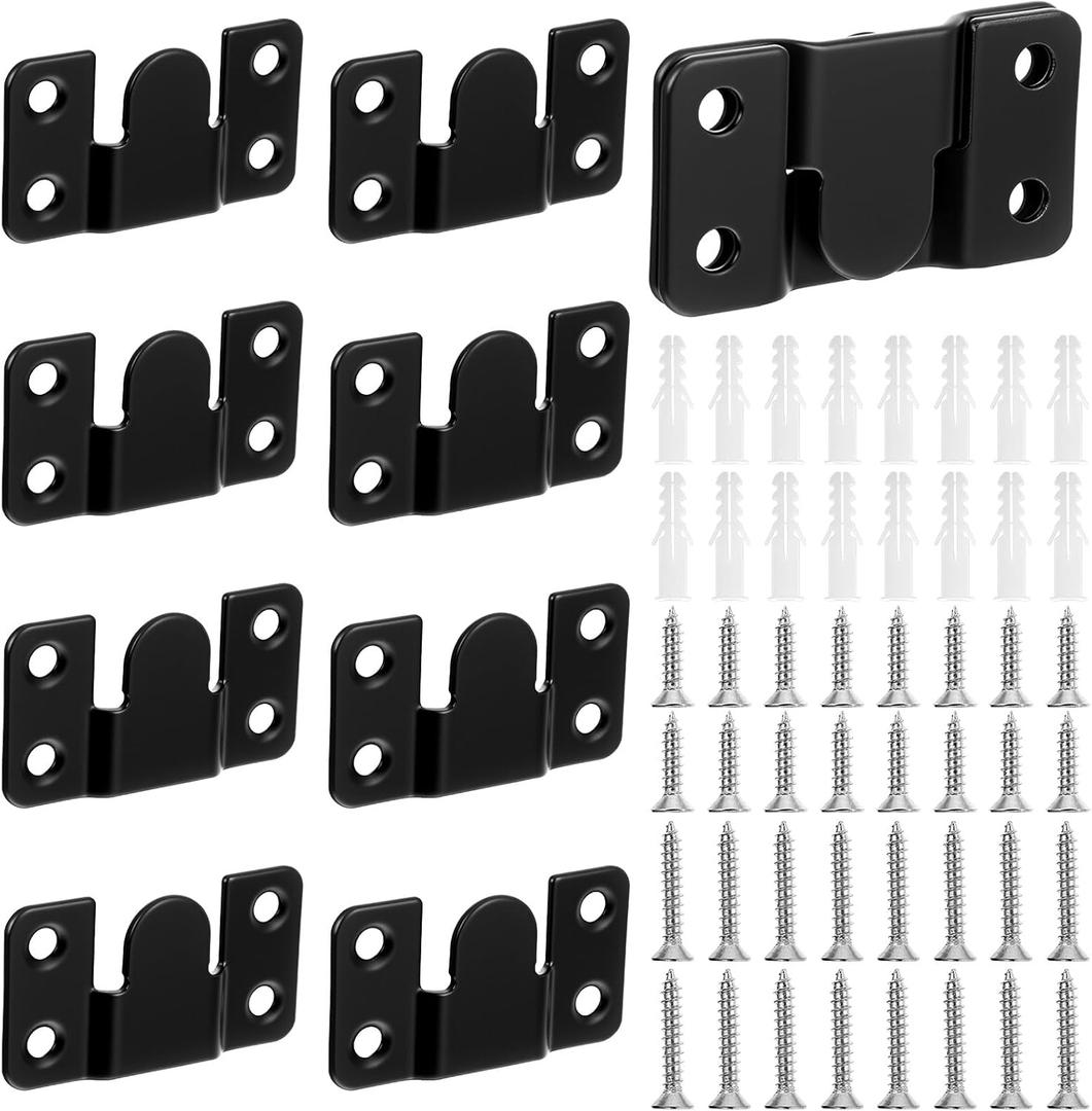 Pair of 4 Mounting Brackets Flush Mount Brackets Heavy Duty Wall Hangers Black Stainless Steel Picture Frame Hooks Photo Frame Hangers Mirror Headboard Picture Hanging Hardware