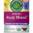 Traditional Medicinals Organic, Rosy Mood, Damiana & Butterfly Pea Flower - Uplifting Mood Support - Kosher, Non-GMO, Caffeine-Free, Compostable - 16 Tea Bags