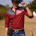 COOFANDY Men's American Flag Button Down Shirts Western Cowboy Shirt Slim Fit Patriotic Long Sleeve Shirt (Red)