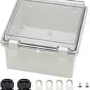 Zulkit Junction Box ABS Plastic Dustproof Waterproof IP65 Electrical Boxes Hinged Shell Outdoor Universal Project Enclosure Clear Cover with 2 Cable Glands 5.9 x 5.9 x 3.5 inch (150x150x90 mm)