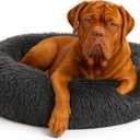 Calming Dog Bed - Fluffy Donut Cuddler for Anxiety Relief, Orthopedic Pet Bed with Non-Slip Bottom, Cozy Round Faux Fur Nest for Dogs and Cats, Plush Crate Mat for Comfort (Dark Grey, X-Large)