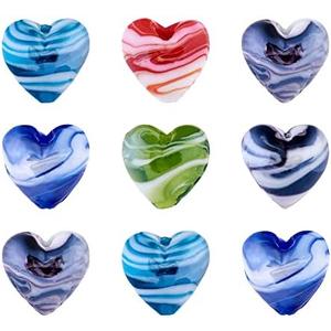 Cheriswelry 20pcs Heart Pearlized Handmade Lampwork Glass Beads Colorful Crystal Love Heart Loose Spacer Beads Charms 20mm for DIY Craft Earirng Bracelet Necklace Jewelry Making Decoration
