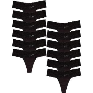 Jo & Bette Lace Thongs for Women - 6 or 12 Pack Low Rise Thongs - Lace Panties Cotton Underwear Women Sexy No Show Soft (Small)