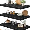 QEEIG 12" Deep Floating Shelves for Wall - 12 x 24 inch Book Shelf Bathroom Bedroom Kitchen Living Room Hanging Bookshelf Farmhouse Set of 3, Black (026-60B3), 12"D x 23.6"W