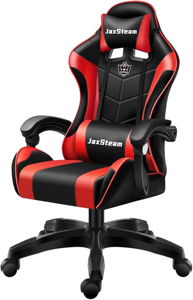 Gaming Chair Office Chair High Back Computer Leather Desk Chair Racing with Swivel with Headrest and Lumbar (Red, 1)