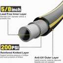 Hybrid Rubber Garden Hose 5/8 Inch, 15 ft Heavy Duty Kink-Free Water Hose, 3-Layer Reinforced, 600 PSI Burst Pressure, Water Safe, All-Weather Flexible Hoses for Yard, Lawn (Black,15 ft)