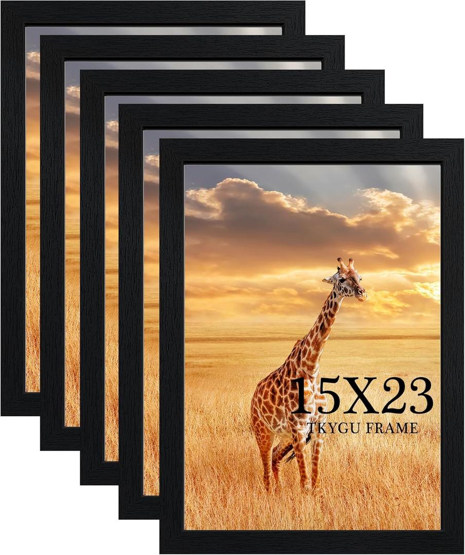 15x23 Picture Frame Set of 5, Wooden Frame Black for 15x23 Inch Picture Poster Photo with Durable Shatter Resistant Plexiglass, Wall Gallery Poster Photo frame 23 by 15 Frame for Wall best gift