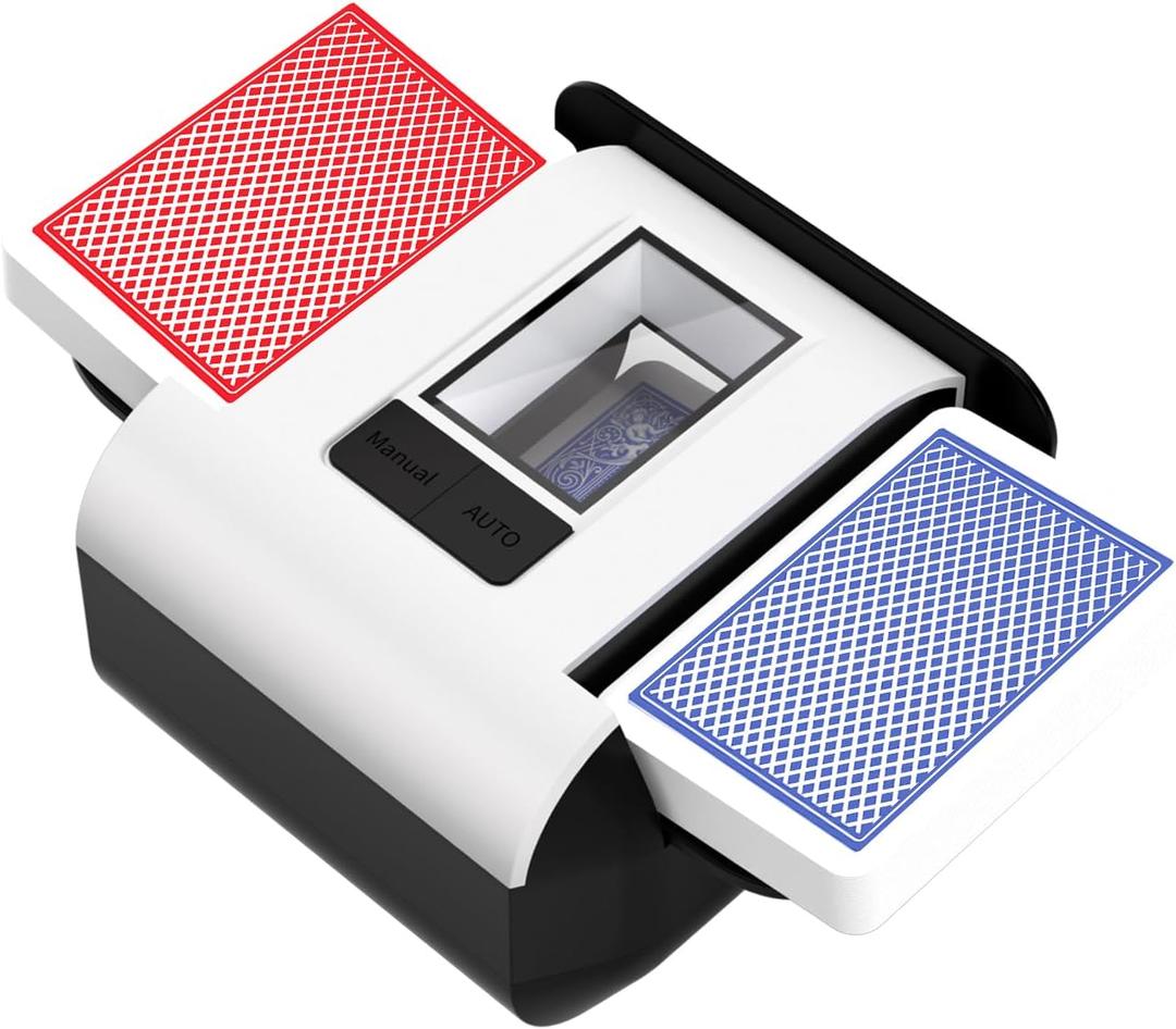 Automatic Card Shuffler with Dual Modes, Rechargeable 1-2 Deck Card Dealer Machine, Low Noise Operation Card Shuffler for Poker, UNO, Blackjack, Skip-Bo, Phase 10