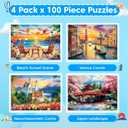 100 Piece Puzzle World Famous Landscapes Jigsaw Puzzles Large Piece Puzzles for Adult Seniors Kids Puzzles for Kids Ages 4-6 6-8 Learning Educational Toys Gifts for Girls Boys 4 Packs
