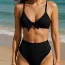 Women's Swimwear High Waist Adjustable Swimsuit Tie Bikini Fashion, Black, M