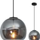 1-Light Mirror Gray Glass Pendant Lights Kitchen Island Black Hanging Light Fixture 9.84" Glass Globe Pendant Light Modern Pendant Lighting for Kitchen Island Bedroom Dining Room