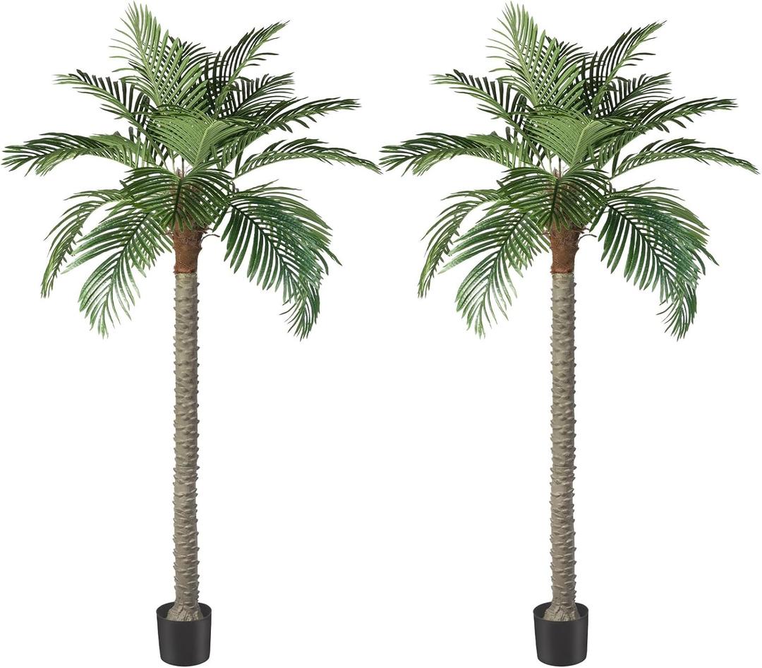 Artificial Phoenix Palm Tree Outdoor Indoor Decor Large Faux Coconut Silk Palm Tree Tropical Fake Tree Large Faux Sago Palm Plant for Home Yard Outside (7 FT)