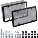 2 PCS Clear License Plate Cover & Frame, Anti-Scratch Weather-Resistant License Protector Holder, Universal Car Exterior Accessories Fit for US Standard Plates with Screws Caps & Washers,Black