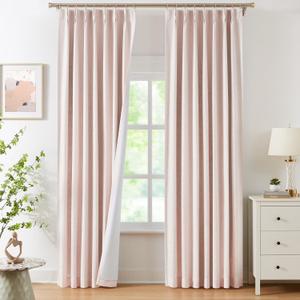 WEST LAKE Bailey Pinch Pleat Full Blackout Curtains 90 Inches Long,Pink Linen Textured 100 Room Darkening Drapes with Back Tabs for Lovely Girls Room Bedroom,Rustic Window Treatment,40" Wx90 Lx2