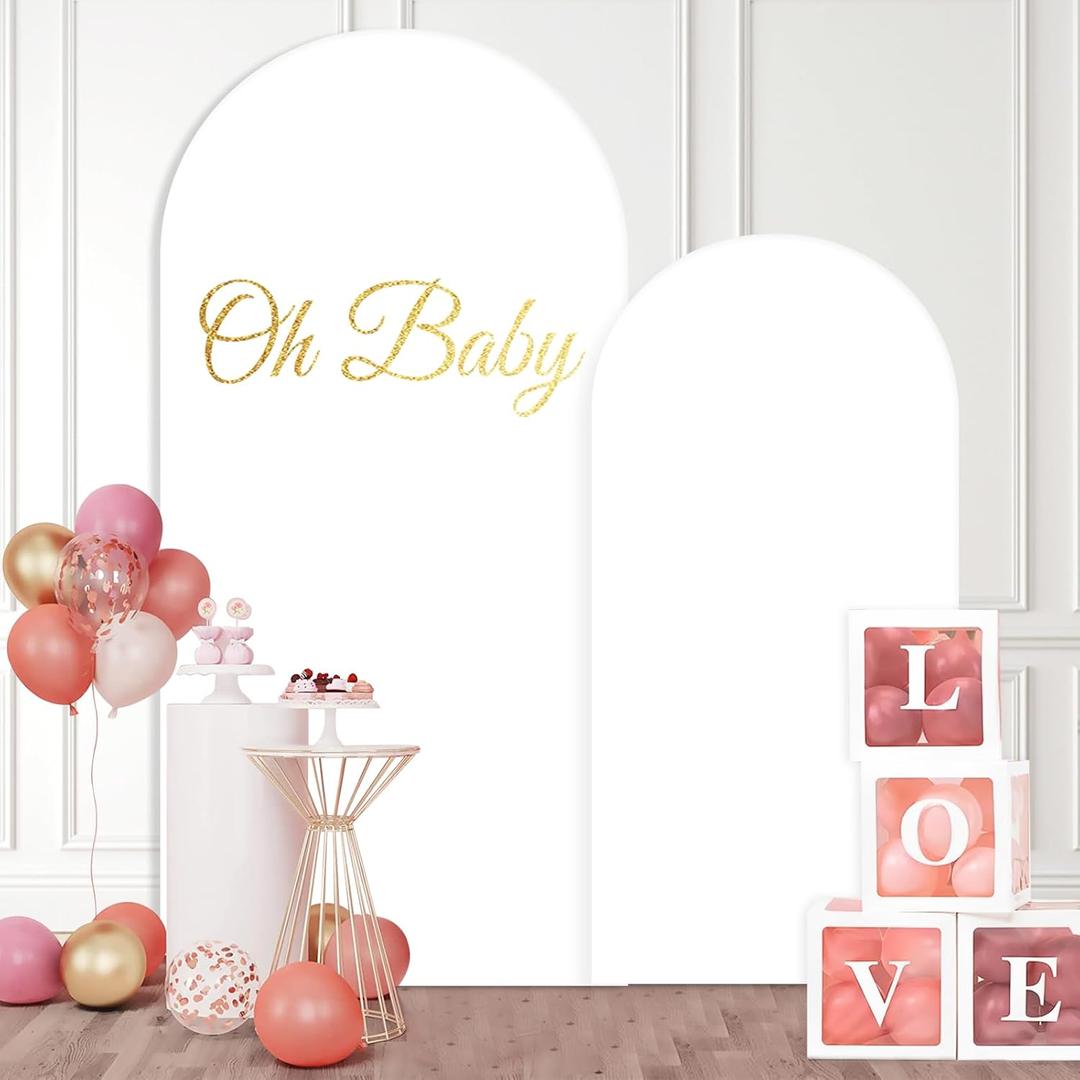 Arch Backdrop Cover 7.2FT 6FT, White Thickened Spandex Fitted Arch Covers Stretchy Backdrop Set of 2 Round Top Chiara Stand Cover with Zipper for Wedding Birthday Party Baby Shower Banquet Decoration