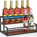THYGIFTREE Coffee Syrup Rack Organizer 2-Tier 10 Syrup Bottles Holder Stand Metal with Wood Base for Coffee Bar Storage Shelves for Kitchen Countertop Matte Black