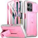 Poetic Revolution Case for Motorola Moto G 5G 2025, [Slide Camera Cover], Full-Body Military Grade Rugged Shockproof Cover with Kickstand and Built-in-Screen Protector, Pink