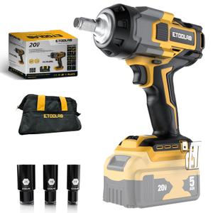 Impact Wrench 1/2 inch for DeWalt 20v Battery, Impact Wrench 750Ft-lbs(1000N.m) High Torque Brushless Electric Impact Gun, Power Impact Driver with 3-Mode Speed, LED Work Light(no battery) Yellow