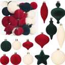 SY Super Bang 30PCS Velvet Christmas Ornaments Set, Flocked Shatterproof Assorted Hanging Xmas Tree Ball Decorations, for Home Party Holiday Decor, Coffee, Beige, Deep Green
