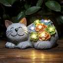 Otdair Solar Cat Decor, Birthday Gifts for Women with Succulent and 7 LED Lights, Christmas Gifts for Mom, Seniors, House Warming New Home Garden Decor for Cat Lover