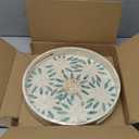 Mother of Pearl Inlay Serving Tray, 12 Inch Round Decorative Table Tray, Wood Coffee Table Ottoman Tray with Handles for Home Decor, Tea, Breakfast