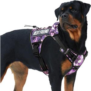 AUROTH Tactical Dog Harness for Small Medium Large Dogs No Pull Adjustable Pet Harness Reflective K9 Working Training Easy Control Pet Vest Military Service Dog Harnesses (XL, Purple Camo) (Xl(neck:20-31",chest:26-42"),75-135 Lbs)