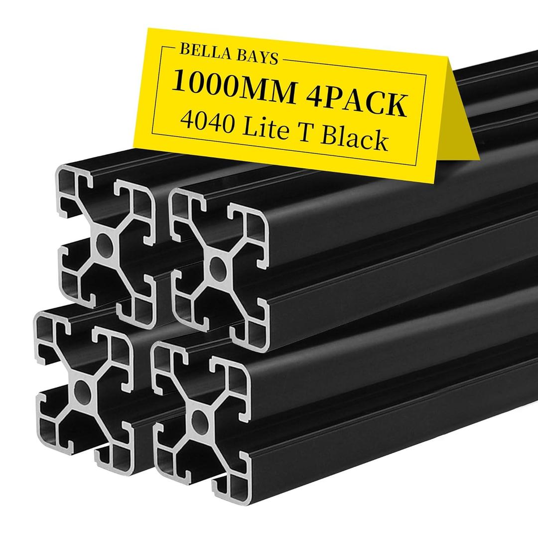 BELLA BAYS 4pcs 39.37 inch 1000mm 4040 T Slot Aluminum Extrusion Profile European Standard Anodized Black Extruded Linear Rail Guide Frame for 3D Printer Laser Engraving Machine CNC Workbench DIY