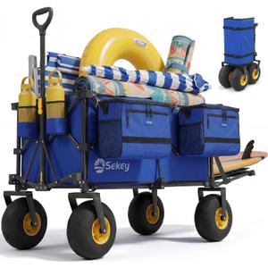Sekey Heavy Duty Beach Wagon with 9" Big Sand-Proof Wheels, 300L Oversized Foldable Beach Cart with Cooler| Adjustable Handle & Balloon Tires for Sand, Camping,Vacation