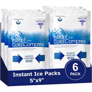 Instant Ice Packs for Injuries (5" x 9") - 6 Pack of Disposable Cold Compress Ice Packs for Sprains, Strains, Contusions, Minor Burns, Toothaches, and More