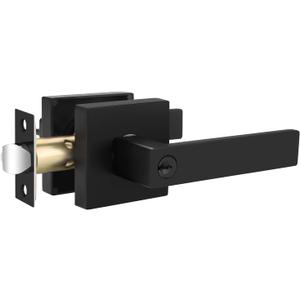 1 Pack Interior Door Handle, Black Door Knobs, Bedroom Door Knobs with Lock, Keyed Entry Door Handle, Different Keys, Lever Door Handle, Reversible for Left/Right Handed Doors