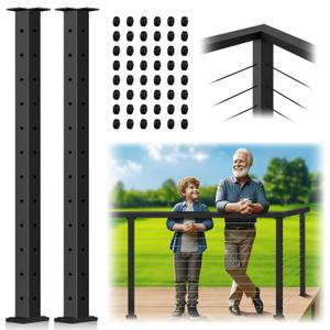 2 Pack Cable Railing Corner Post 42", 90 L-Drilled Matte Black Corner Post for Deck Railing Kit System, Stainless Steel T304 Flat Top Cable Handrail Corner Post for Indoor Outdoor Deck Balcony