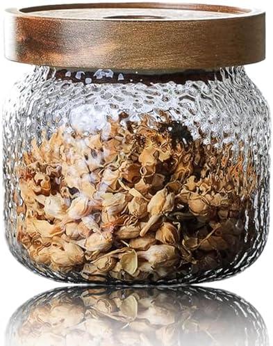 Viovian 10 OZ Glass Jar with Lid Food Vintage Decorative Glass Storage Jars Coffee Nuts Canister Anti-Slip Kitchen Container for Sugar Candy Cookie Spice Tea 300ML