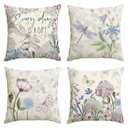 AVOIN colorlife Every Day is A Gift Hydrangea Throw Pillow Covers, 18 x 18 Inch Spring Summer Floral Butterfly Dragonfly Decoration Cushion Case for Home Sofa Couch Set of 4