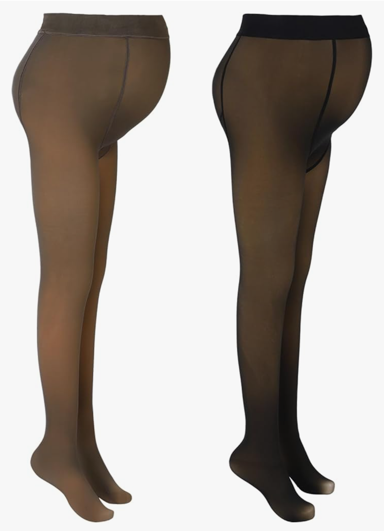 Bonuci 2 Pcs Women Maternity Pantyhose Winter Fleece Lined Tights High Waist Maternity Stretchy Pregnancy Warm Tights