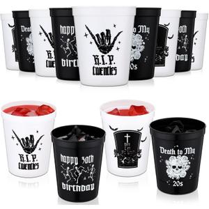 Layhit Gothic 12 Pcs 16 oz Reusable Thick Cup Halloween 30th Birthday Stadium Cups for Party Supplies Decorations