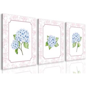 Blue Hydrangea Wall Art Set of 3, Preppy Blue Hydrangea Canvas Prints Poster Picture, Floral Aesthetic Wall Decor for Teen Girls Bedroom Dorm Apartment 16x24 Inch Framed