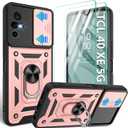 Gritup Compatible with TCL 40 XE 5G Phone Case,TCL 40 XE 5G Case Screen Protector[2 Pcs] with Slide Camera Cover, 360Rotation Ring Kickstand [Military Grade] Case for TCL 40 XE,Rose Gold
