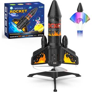Rocket Launcher for Kids, 200 ft Self Launching Motorized Rocket Toy with LED and Safety Parachute Land, Outdoor Toys Cool Birthday for Boys Ages 8-12 (Orange), Medium-sized rocket