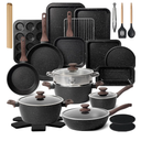 Kikcoin Pots and Pans Set Non Stick 31 Piece Kitchen Nonstick Cooking Cookware Sets with Grill Pan Saucepan Baking Sheet Utensil