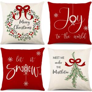ONFAON Christmas Decorations - Christmas Pillow Covers 18x18 Set of 4, Holiday Christmas Decor Home Sofa Couch Cushion Indoor Decorations