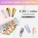 2 x Gold Silver Chrome Nail Powder, 6 Colors Holographic Unicorn Iridescent Nail Chrome Powder, Metallic Mirror Effect Light Gold Champagne Chrome Powder Palette Pigment Glitter for Nail Art