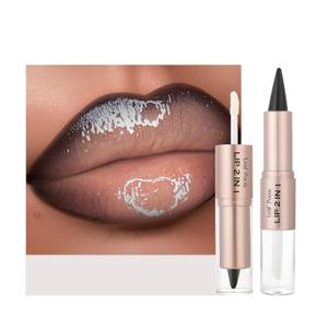 BAISEN DIARY 2-in-1 Double-Ended Matte Lip Liner & Lip Gloss Duo, Cool Nude Brown Ombre Lip Combo Pencil, Lip Liner and Lipstick Gloss Set for Defined & Fuller Looking Lips, #01 Cool Nude Brown